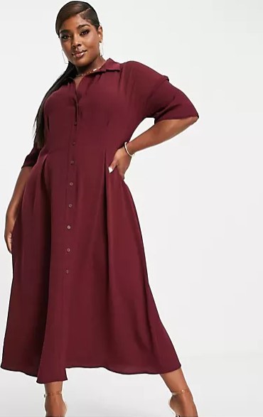 ASOS DESIGN Curve button through waist midi shirt dress