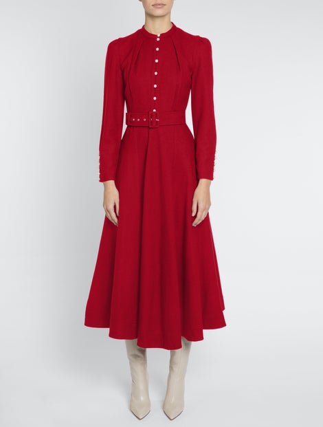 Beulah London Shana Crepe Midi Dress Red
