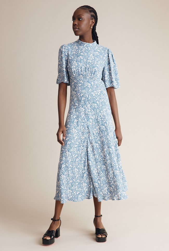 Ghost Penny Dress Blue Woodland Print
