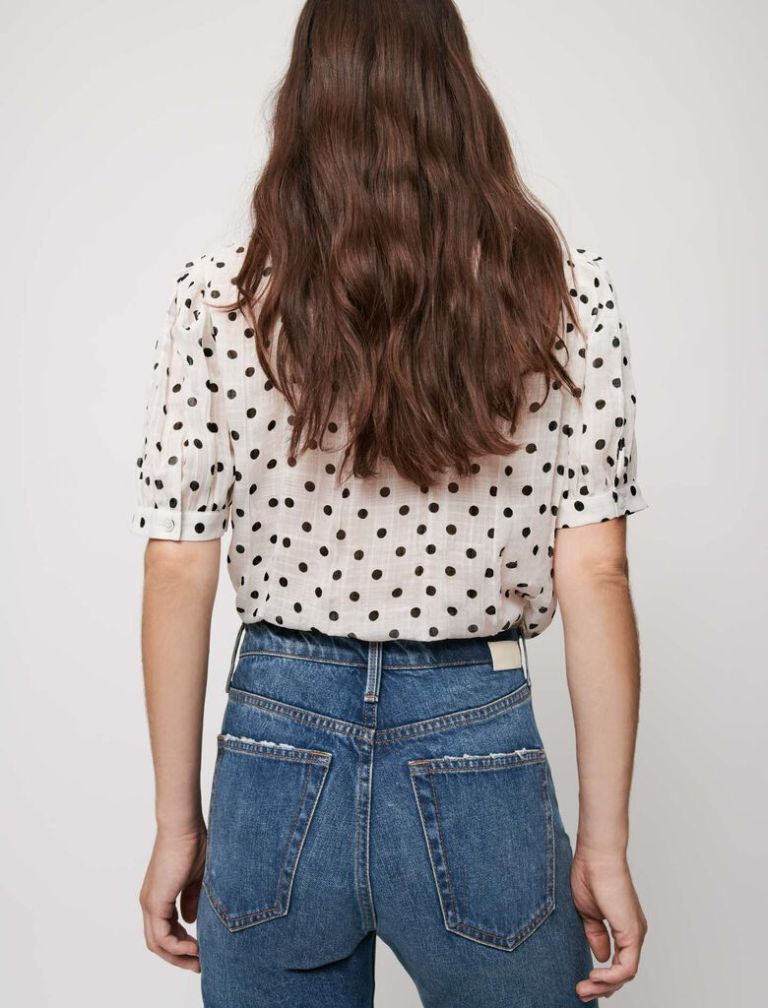 Maje Crinkle Effect Polka Dot Shirt back view