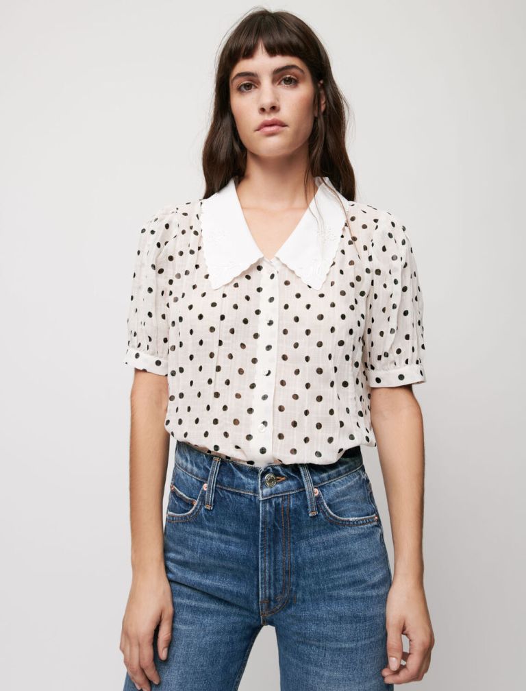 Maje Crinkle Effect Polka Dot Shirt