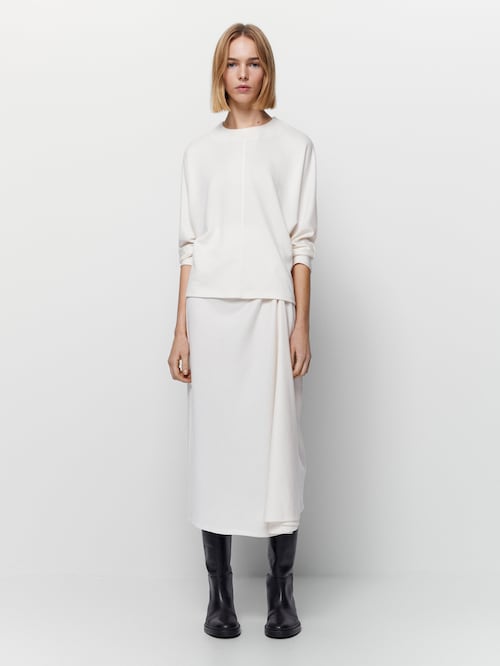 Massimo Dutti Lyocell and Wool Gathered Midi Skirt v2