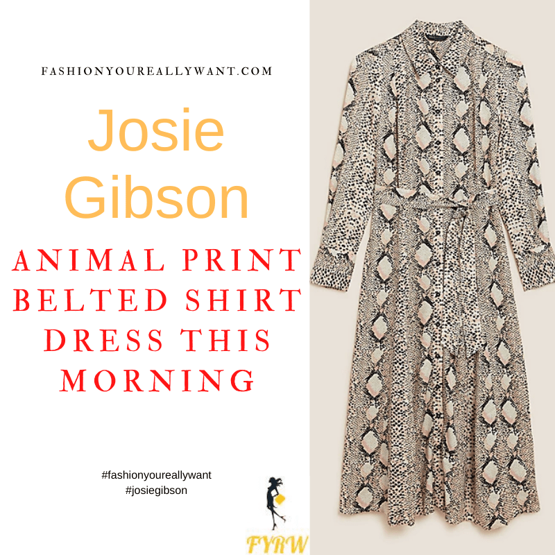 Where to get all Josie Gibson This Morning outfits dresses blog February 2022 natural beige belted animal snake shirt dress