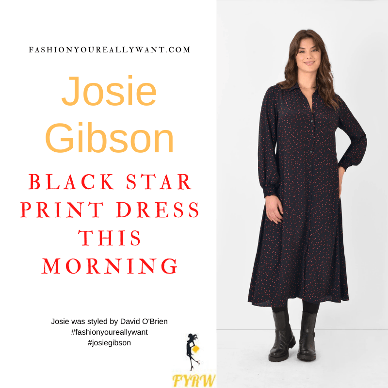Where to get all Josie Gibson This Morning outfits dresses blog March 2022 black and red star print midi shirt dress