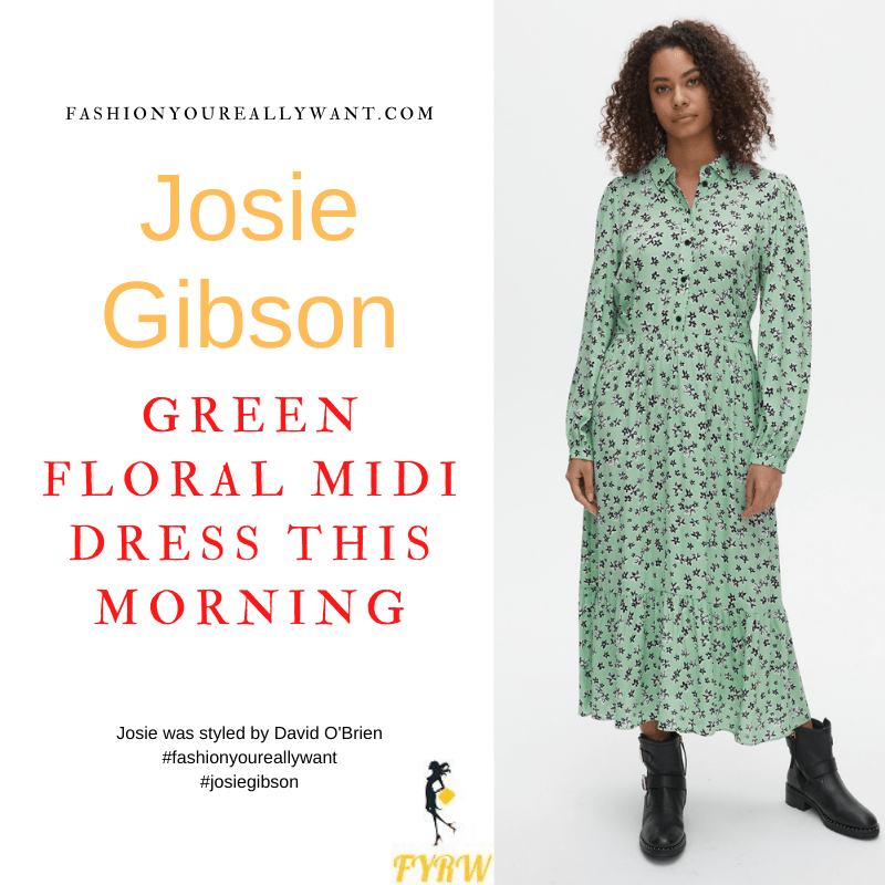 Where to get all Josie Gibson This Morning outfits dresses blog March 2022 mint green black and white floral midi shirt dress