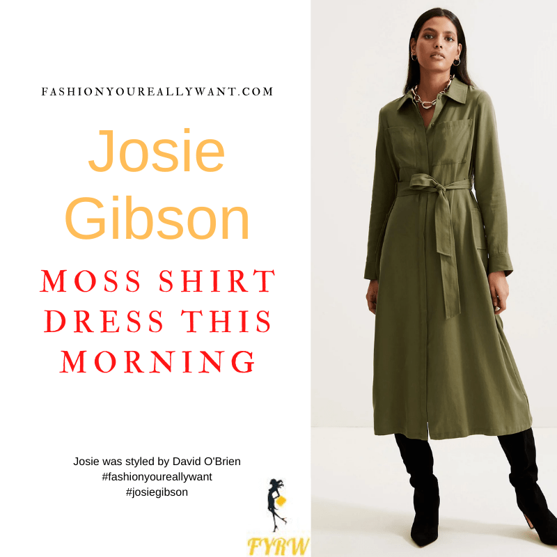Where to get all Josie Gibson This Morning outfits dresses blog March 2022 green khaki moss midi shirt dress