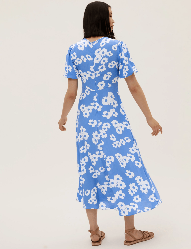 M&amp;S Collection Floral Round Neck Midaxi Tea Dress back view