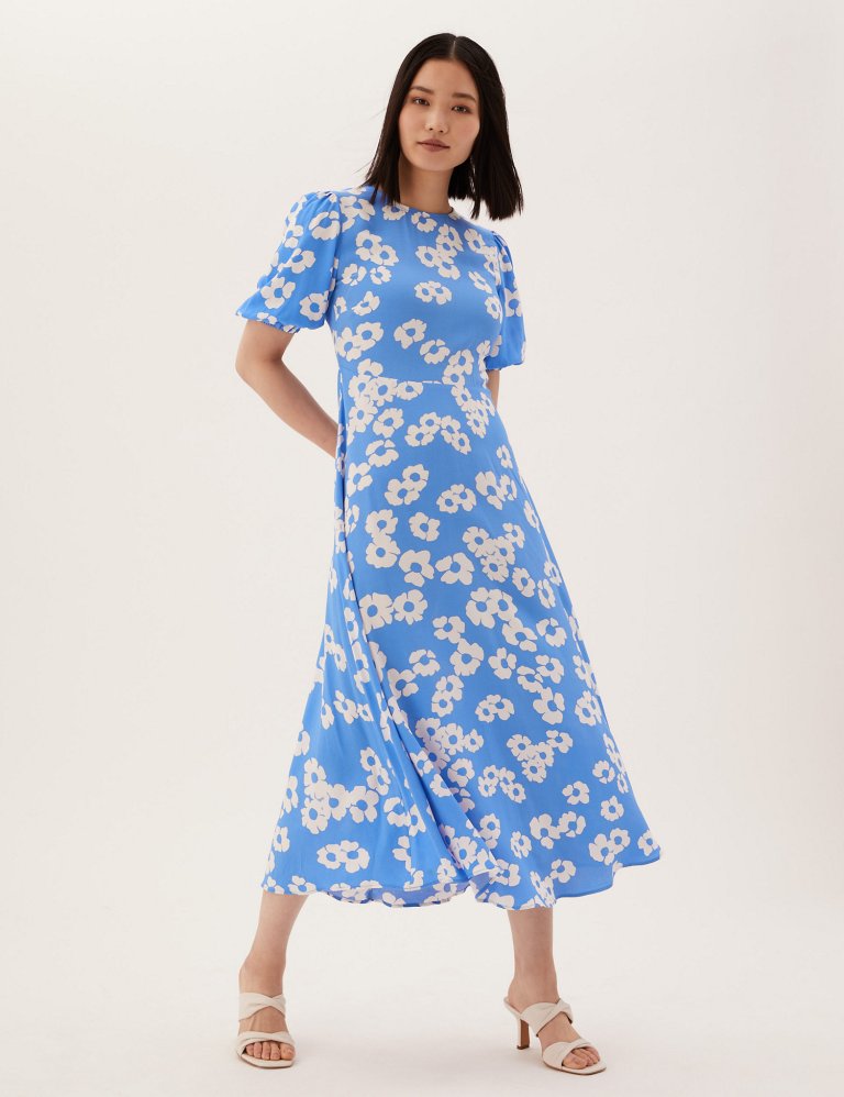 M&amp;S Collection Floral Round Neck Midaxi Tea Dress