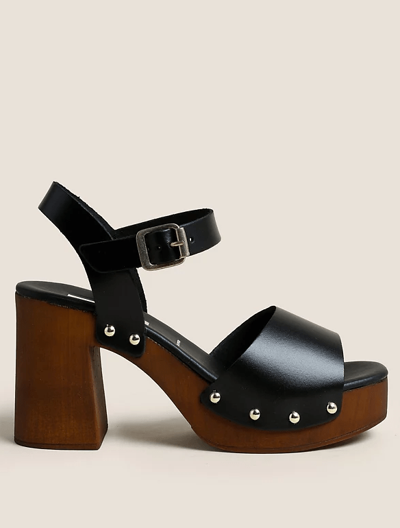 M&amp;S Leather Buckle Platform Clogs