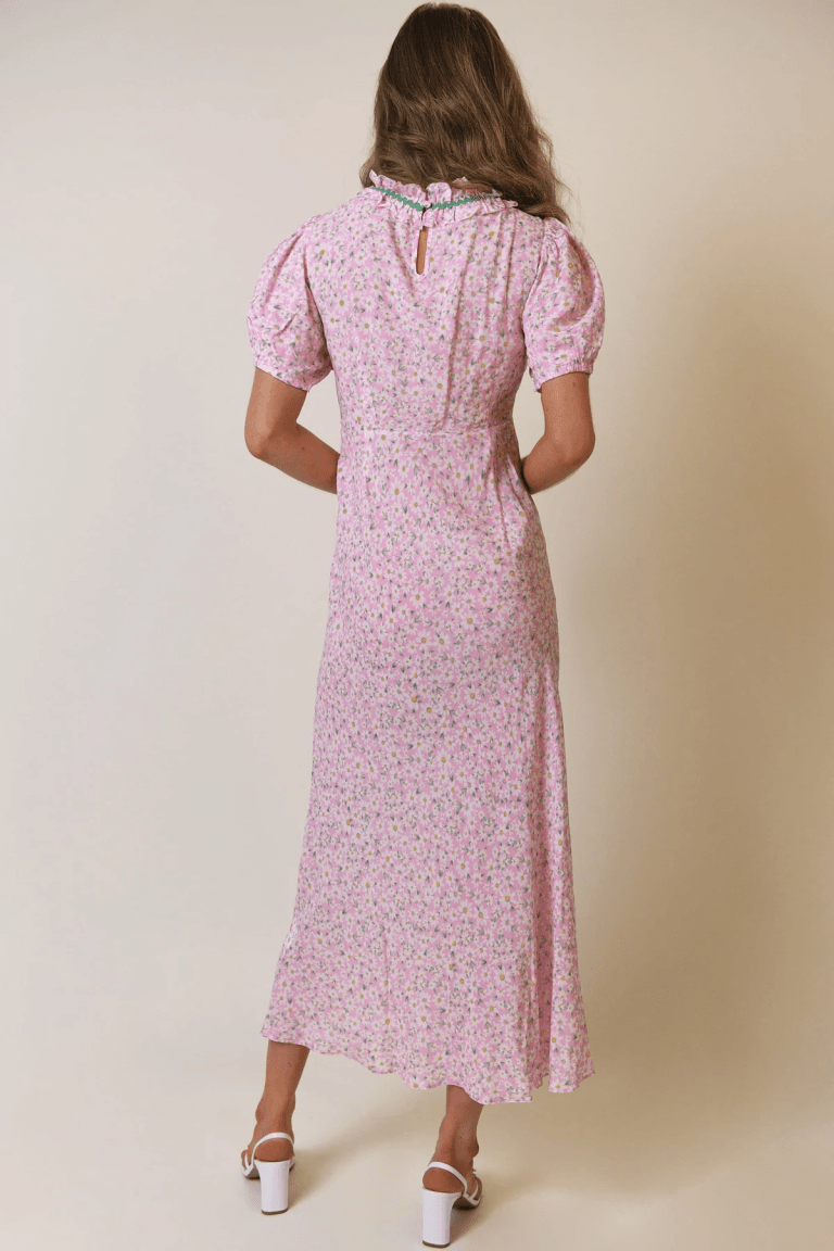 RIXO Deia Midi Dress With Ruffle back view