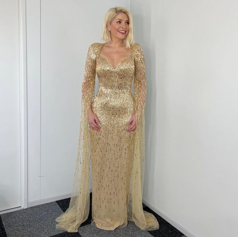 where to get all Holly Willoughby Dancing on Ice dresses gold beaded gown 17 March 2022 Photo Holly Willoughby