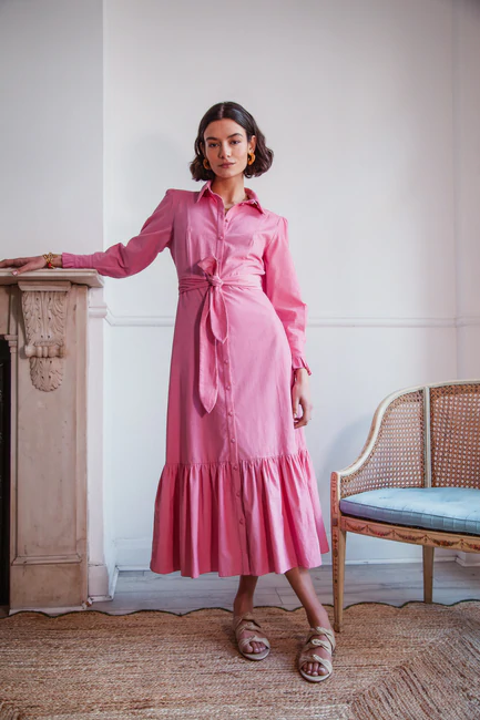 Beulah London Nalini Cropped Pink corduroy Midi Dress