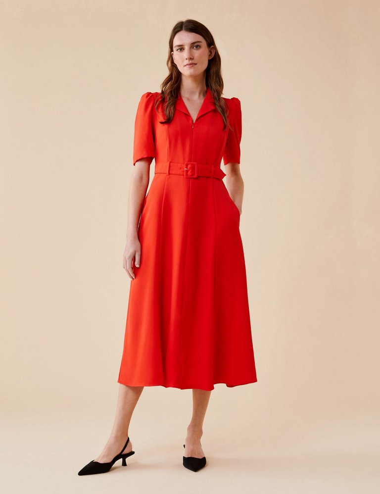 Finery London Belted Puff Sleeve Midaxi Shirt Dress