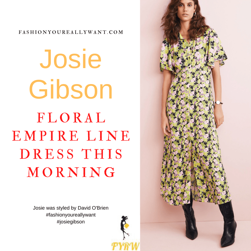 Where to get all Josie Gibson This Morning outfits dresses blog April 2022 bright contrast floral empire line shirt dress