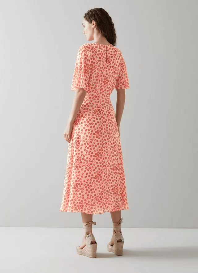 LK Bennett Elowen Pink Blossom Print Midi Dress back view