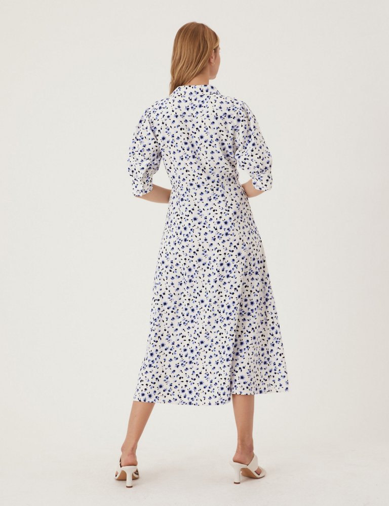 M&amp;S Floral Button Through Midi Shirt Dress back view