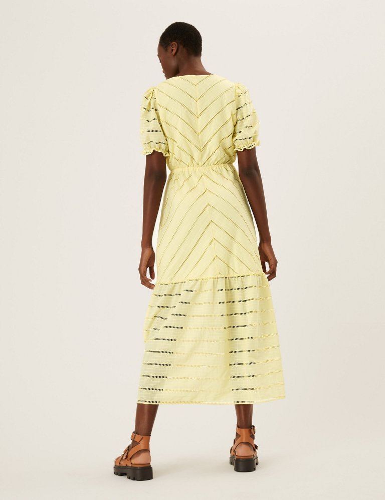 M&amp;S Pure Cotton Broderie Midaxi Wrap Dress back view