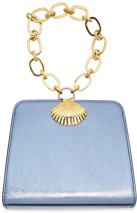 RIXO Amelie Metallic Blue Leather Pouch