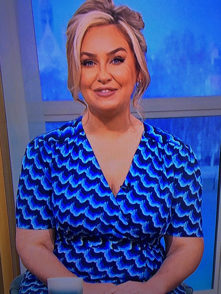where to get all Josie Gibson This Morning dresses blue cloud print wrap dress 14 April 2022 Photo ITV