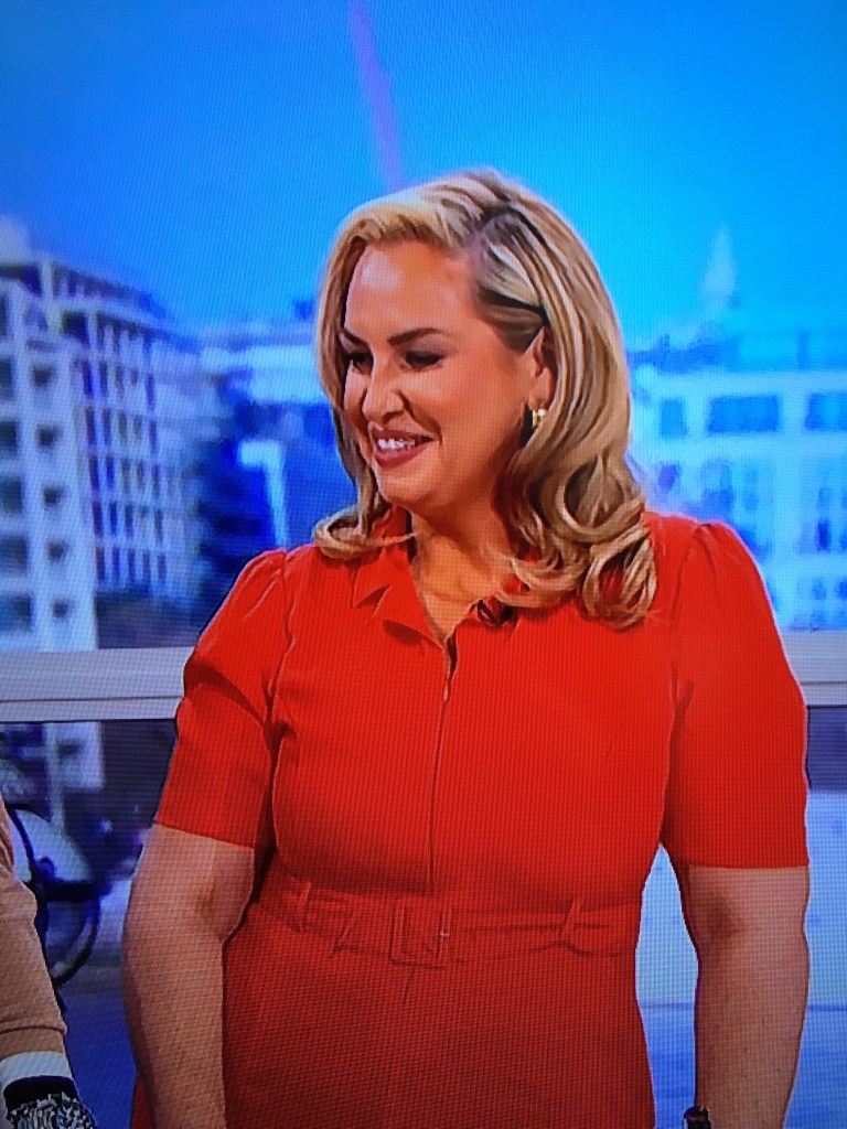 where to get all Josie Gibson This Morning dresses red belted midaxi shirt dress 11 April 2022 Photo ITV