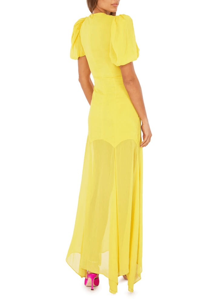 De La Vali Agua Floor Length Yellow Chiffon Dress back view