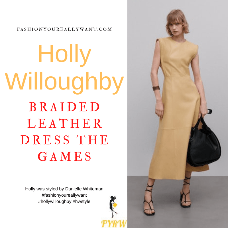 Where to get all Holly Willoughby The Games outfits dresses blog May 2022 beige braided detail leather dress nude suede sandals
