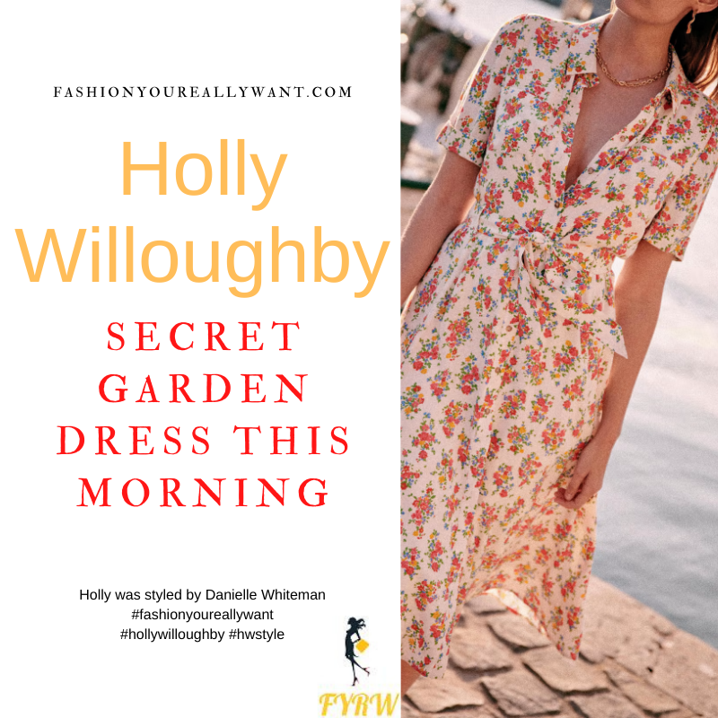 Where to get all Holly Willoughby This Morning outfits dresses blog May 2022 cream floral shirt dress nude suede court shoes