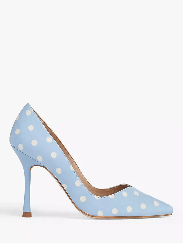 L.K.Bennett Faye Silk Polka Dot Court Shoes, Azure Ivory