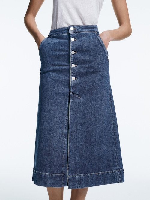 Massimo Dutti Denim Midi Skirt With Buttons