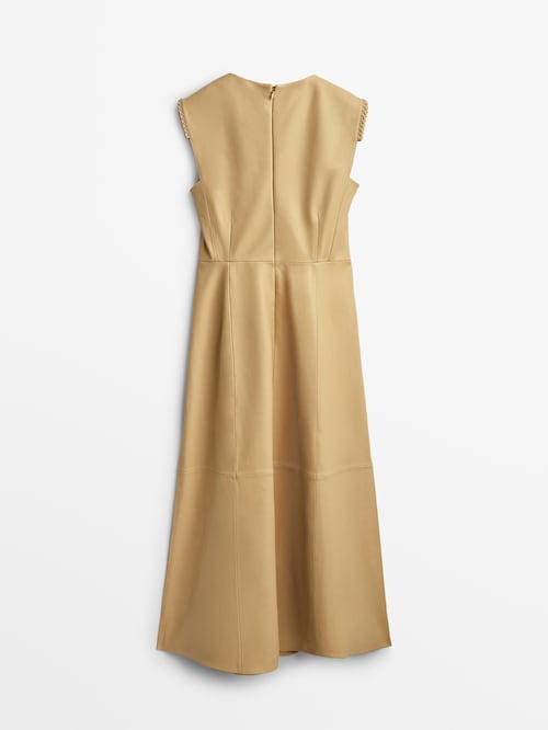 Massimo Dutti Leather Dress With Braided Detail back view