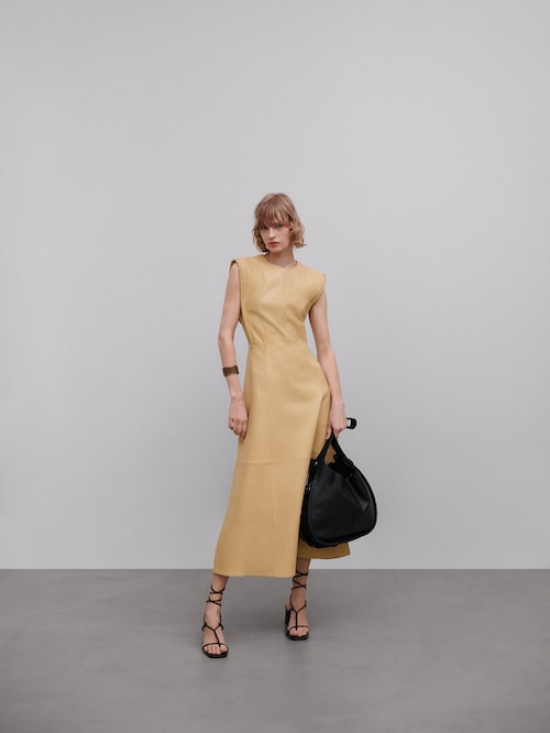 Massimo Dutti Leather Dress With Braided Detail