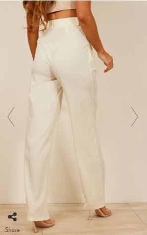Pretty Little Thing Cream Woven Asymmetric Waistband Straight Trousers back view