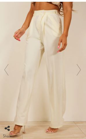 Pretty Little Thing Cream Woven Asymmetric Waistband Straight Trousers v1