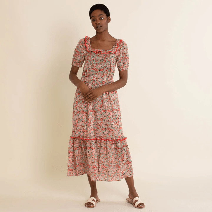 Dotty Daisy Frill Neck Midi Dress