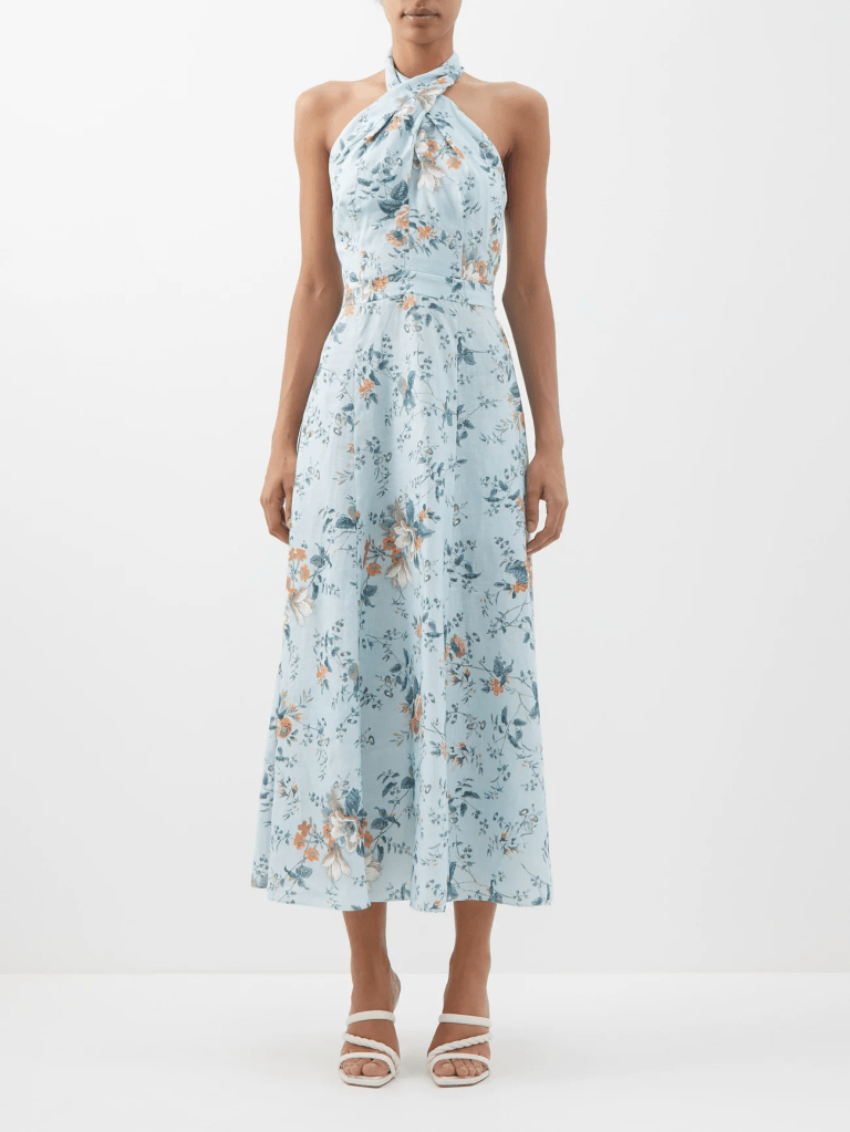 Erdem Vacation Selene floral linen halterneck dress
