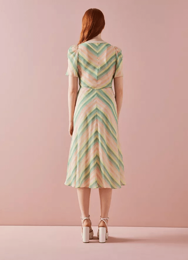 LK Bennett Holzer Candy Stripe Silk Midi Dress back view