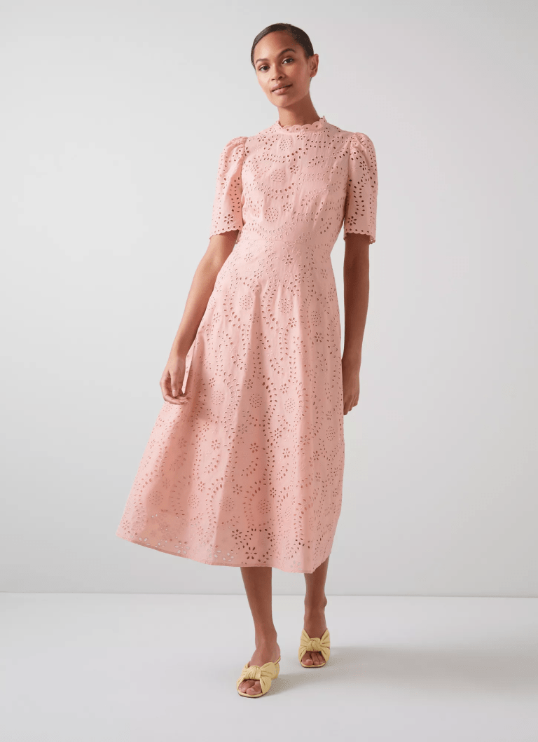LK Bennett Honor Pink Cotton Broderie Anglaise Dress