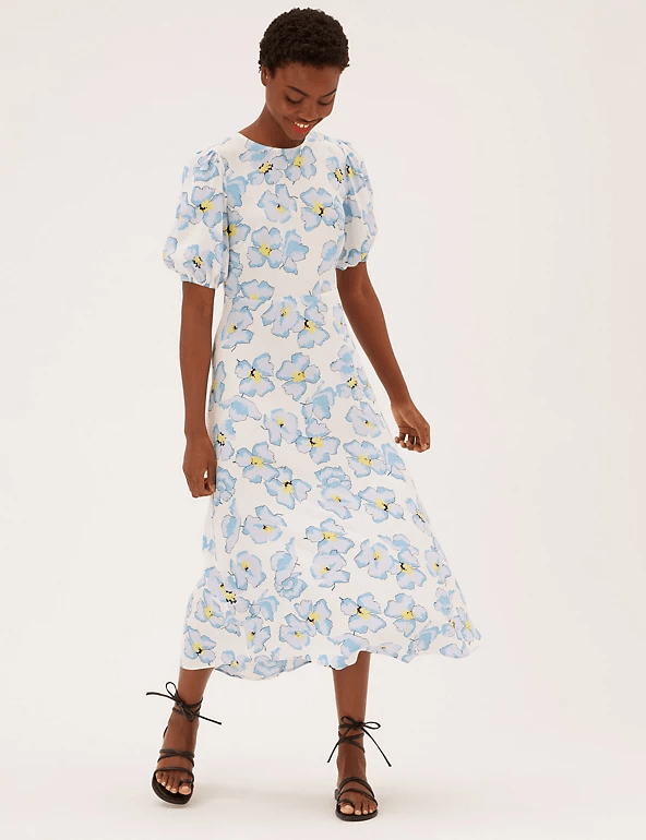 M&amp;S Floral Round Neck Midaxi Tea Dress