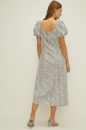 Oasis Ditsy Printed Blue Broderie Midi dress back view