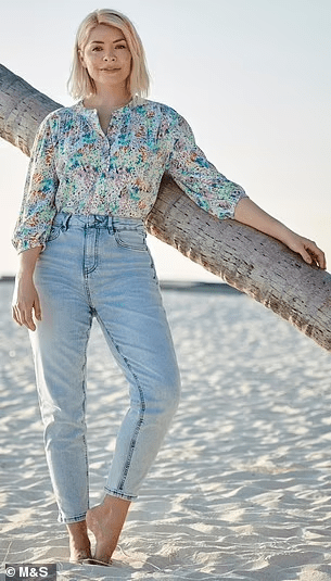 where to get all Holly Willoughby outfits multi colour blouse denim jeans 9 June 2022 Photo M&S
