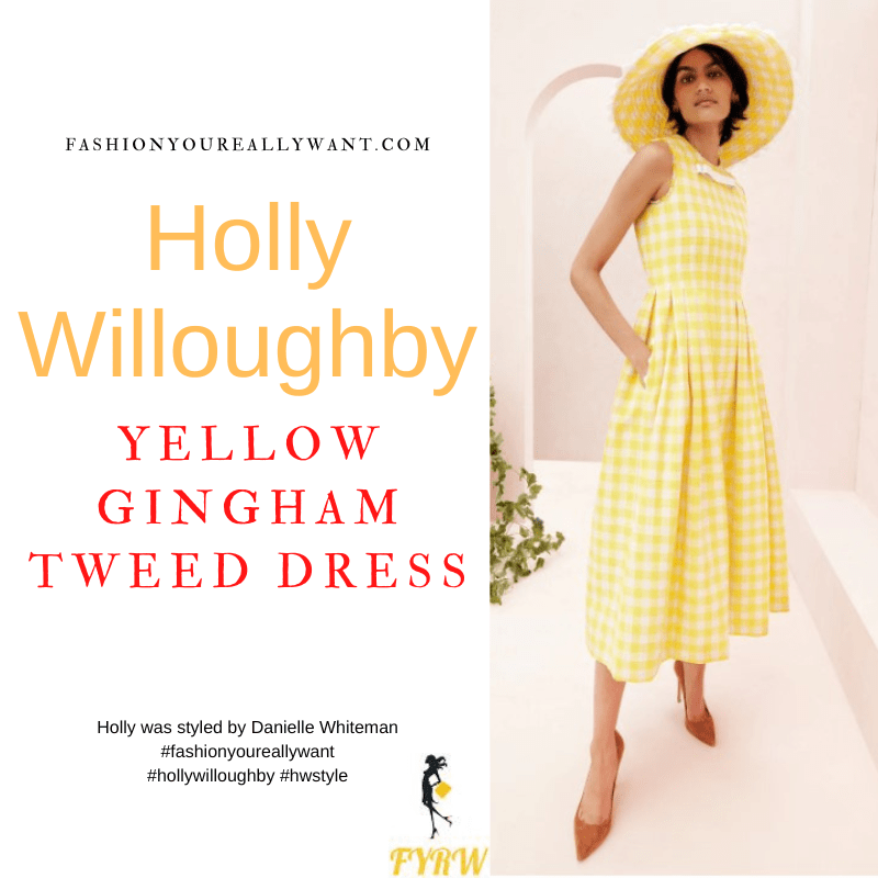 Where to get all Holly Willoughby outfits dresses blog July 2022 Wylde Moon yellow gingham tweed sleeveless dress