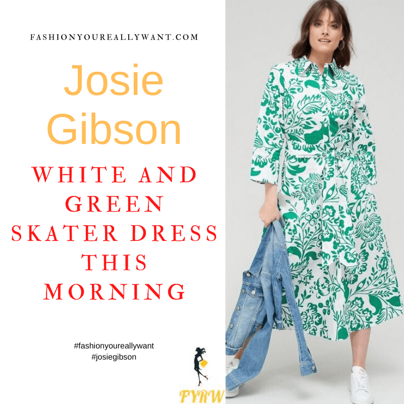 Where to get all Josie Gibson This Morning outfits dresses blog July 2022 white and green oversize print skater dress collar tie belt