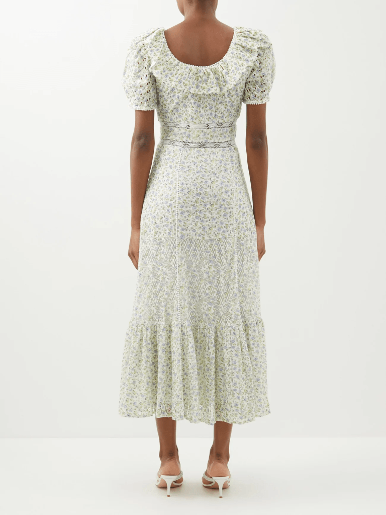 LoveshackFancy Stassie floral-print cotton-blend dress back view