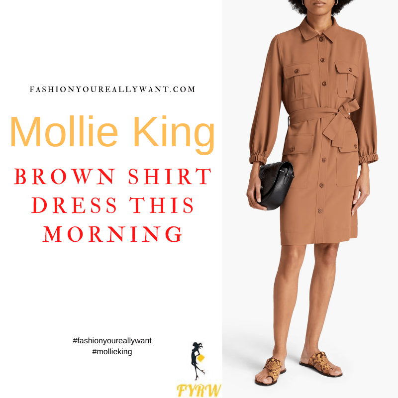 Where to get all Mollie King This Morning outfits dresses blog July 2022 brown belted cargo utility shirt dress