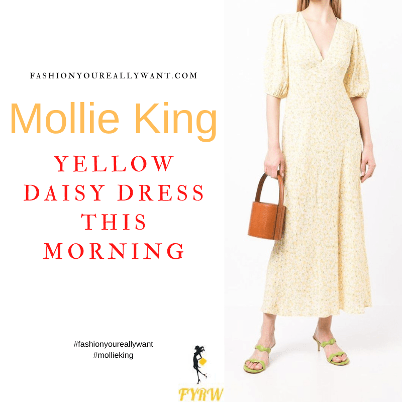 Where to get all Mollie King This Morning outfits dresses blog July 2022 yellow daisy floral v neck short sleeve midi dress