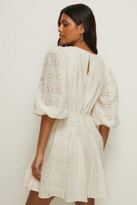 Oasis Stripe Broderie Tie Waisted Skater Dress back view