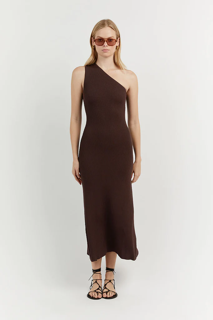 DISSH Mossman Bitter Choc One Shoulder Dress