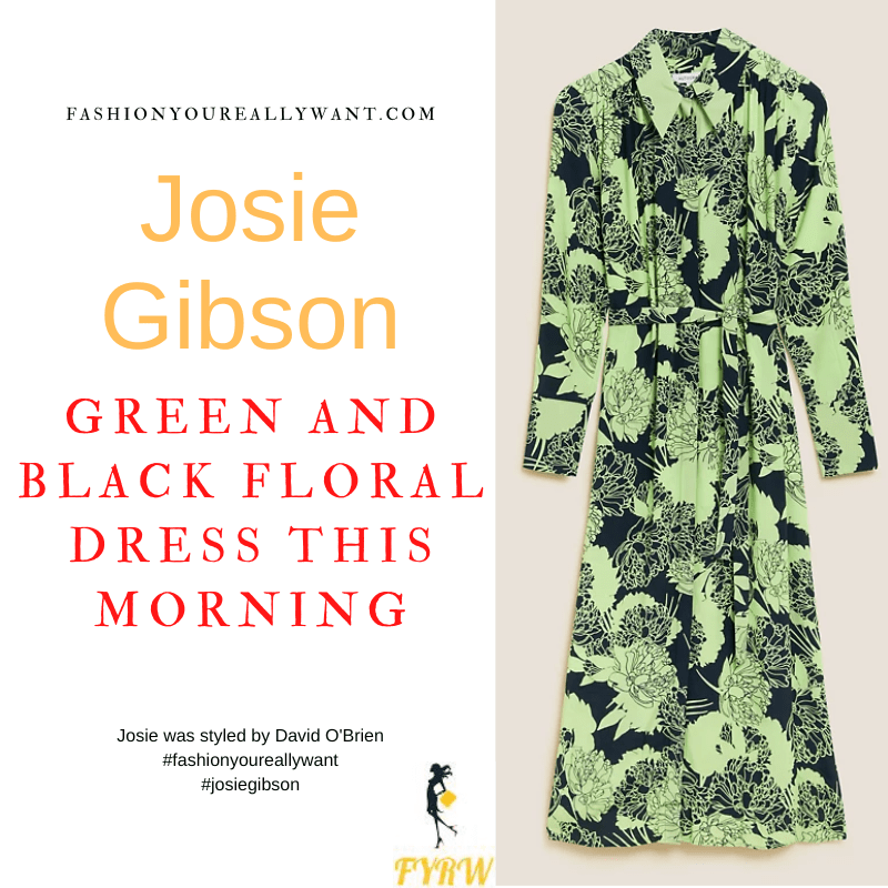 Where to get all Josie Gibson This Morning outfits dresses blog August 2022 green and black floral midaxi shirt dress