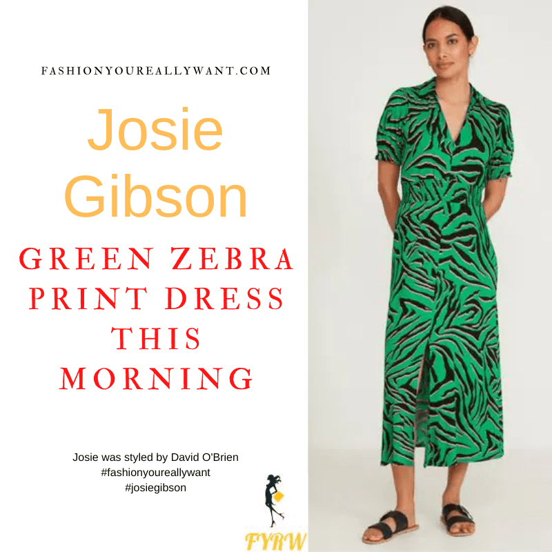 Where to get all Josie Gibson This Morning outfits dresses blog August 2022 green collared zebra print midi dress
