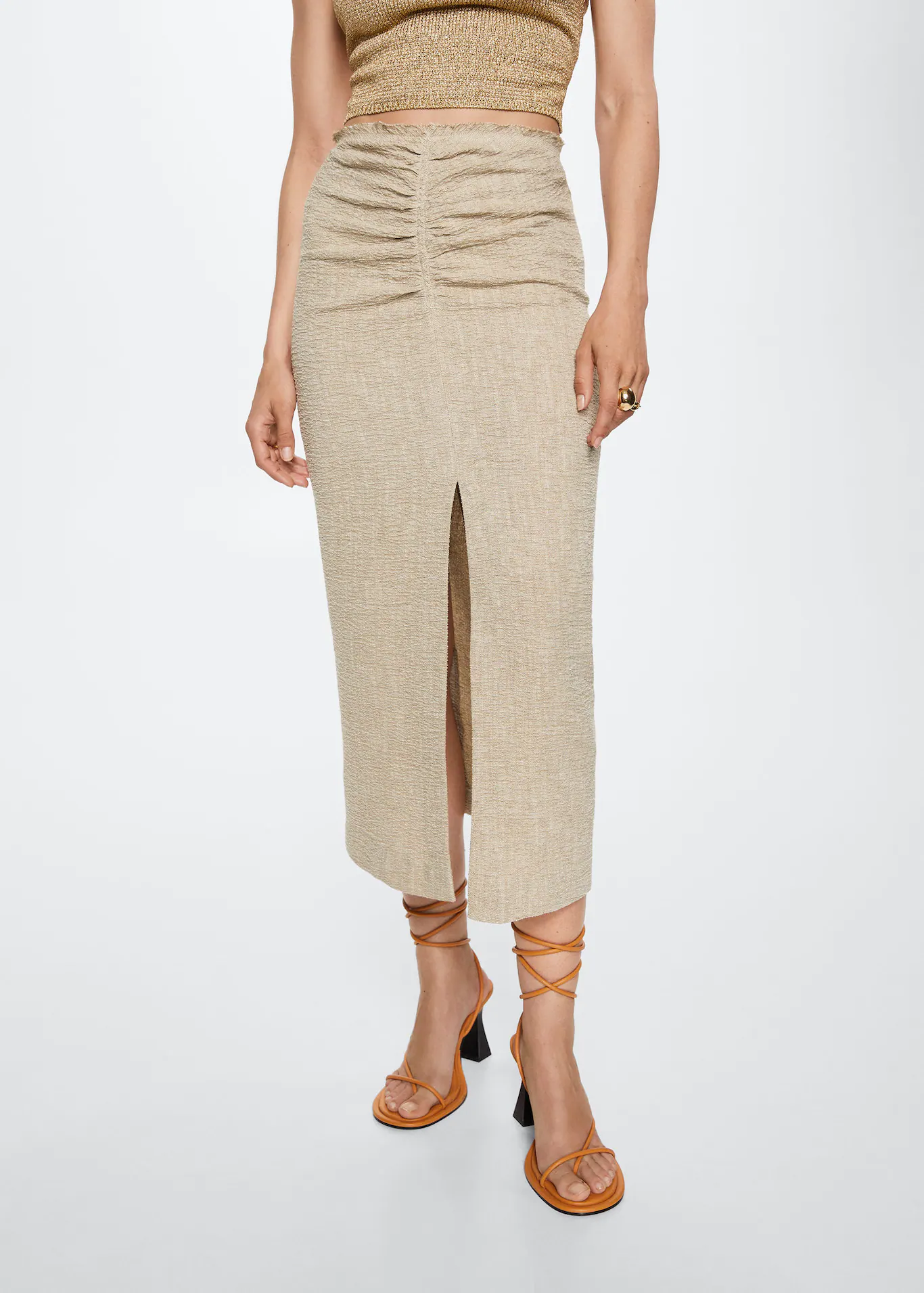 Mango Linen Pleated Skirt